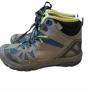 Merrell Capra Mid Waterproof Gray Blue Leather Boys Hiking Boot Size 4M NWOT